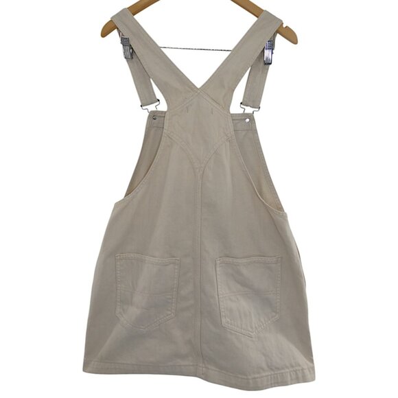 Free People Cream Pinafore Mini Dress Size W30 Cottagecore Layering Bib Overalls - Picture 10 of 13
